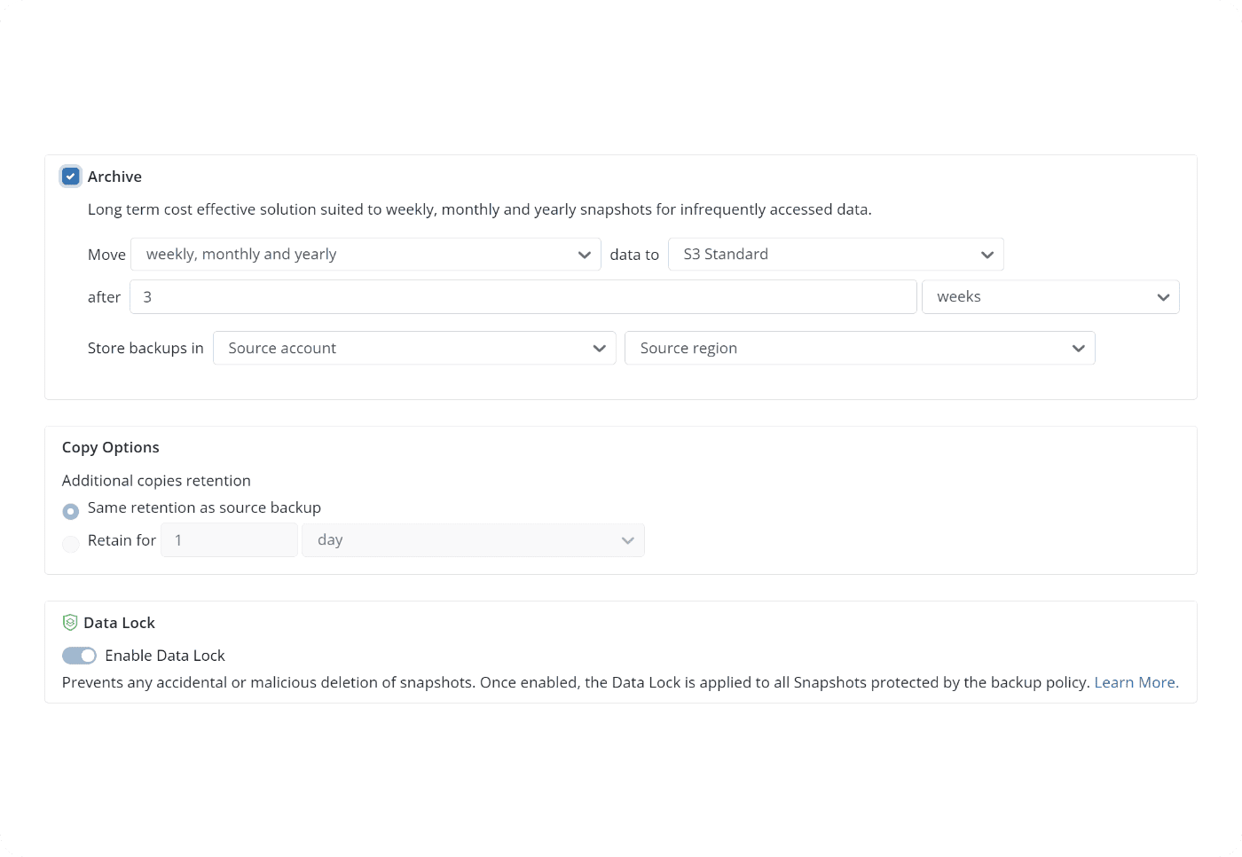 Enable immutable backup policy settings