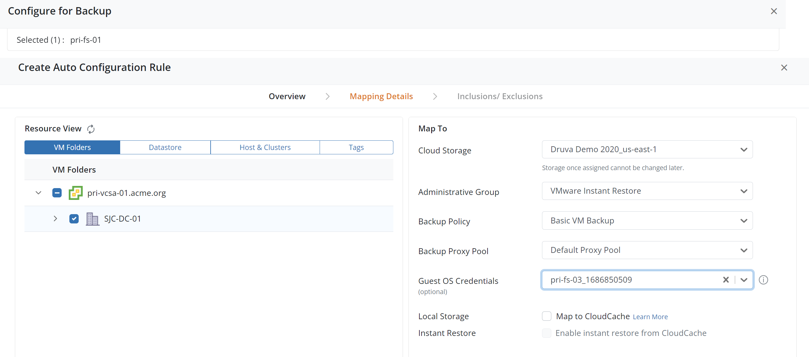 Automatically protect VMs based on resource types